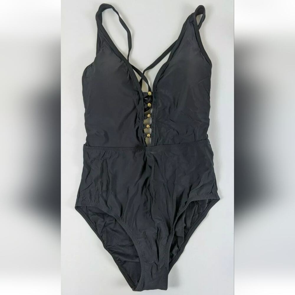 Athena V-Neck One Piece Swimsuit, Black, Women's 10